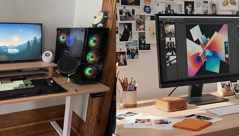 Contraste entre tour PC gamer standard et mini PC design bois Sixwood